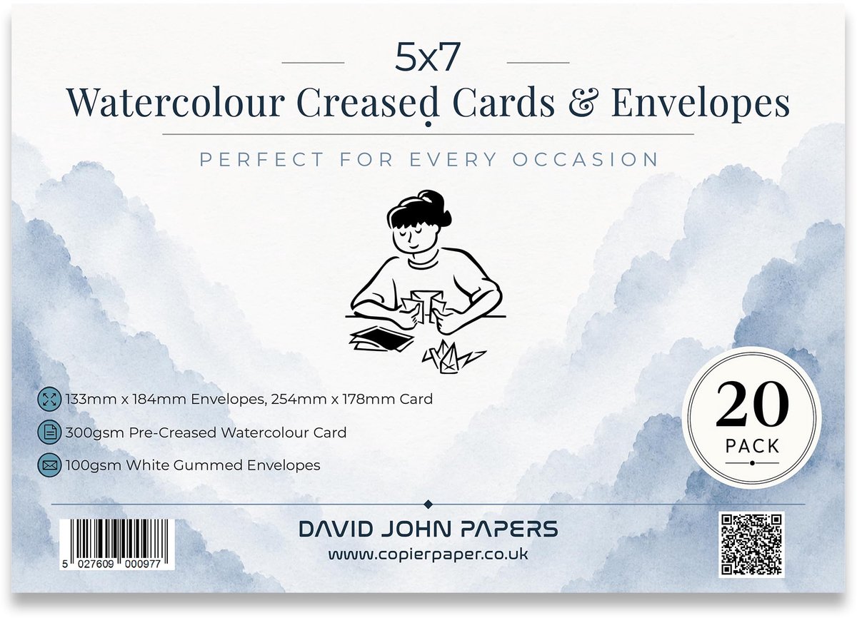 SnelShoppen - 20x DJP 5x7 Aquarel Vierkante Gevouwen Blanco Wenskaarten met Witte Enveloppen - Perfect voor Feestdagen, Verjaardagen, Bedankjes en Cre