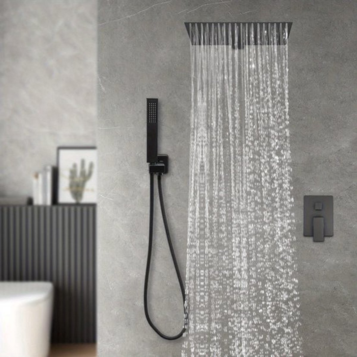 Inbouwdoucheset – Doucheset – Regendouche – Handdouche – Douchearmatuur – Zwart – 40x40 cm