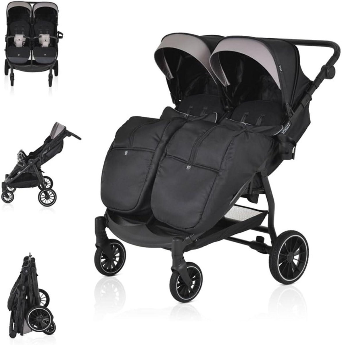 Tweeling Kinderwagen - Duowagen - Comfortabel Reizen - Compact Opvouwbaar - 2 Kinderen - Zwart