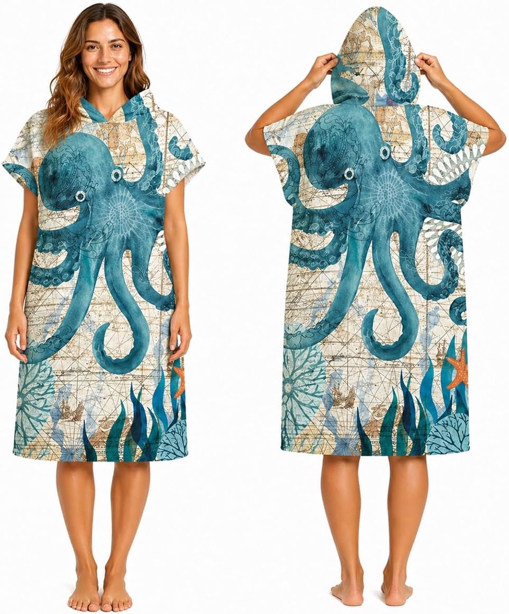 SnelShoppen - Surf Poncho Towel, Sneldrogend Microfibre Badcape met Kap, Lichtgewicht Veranderponcho voor Strand, Zwemmen, Volwassenen L