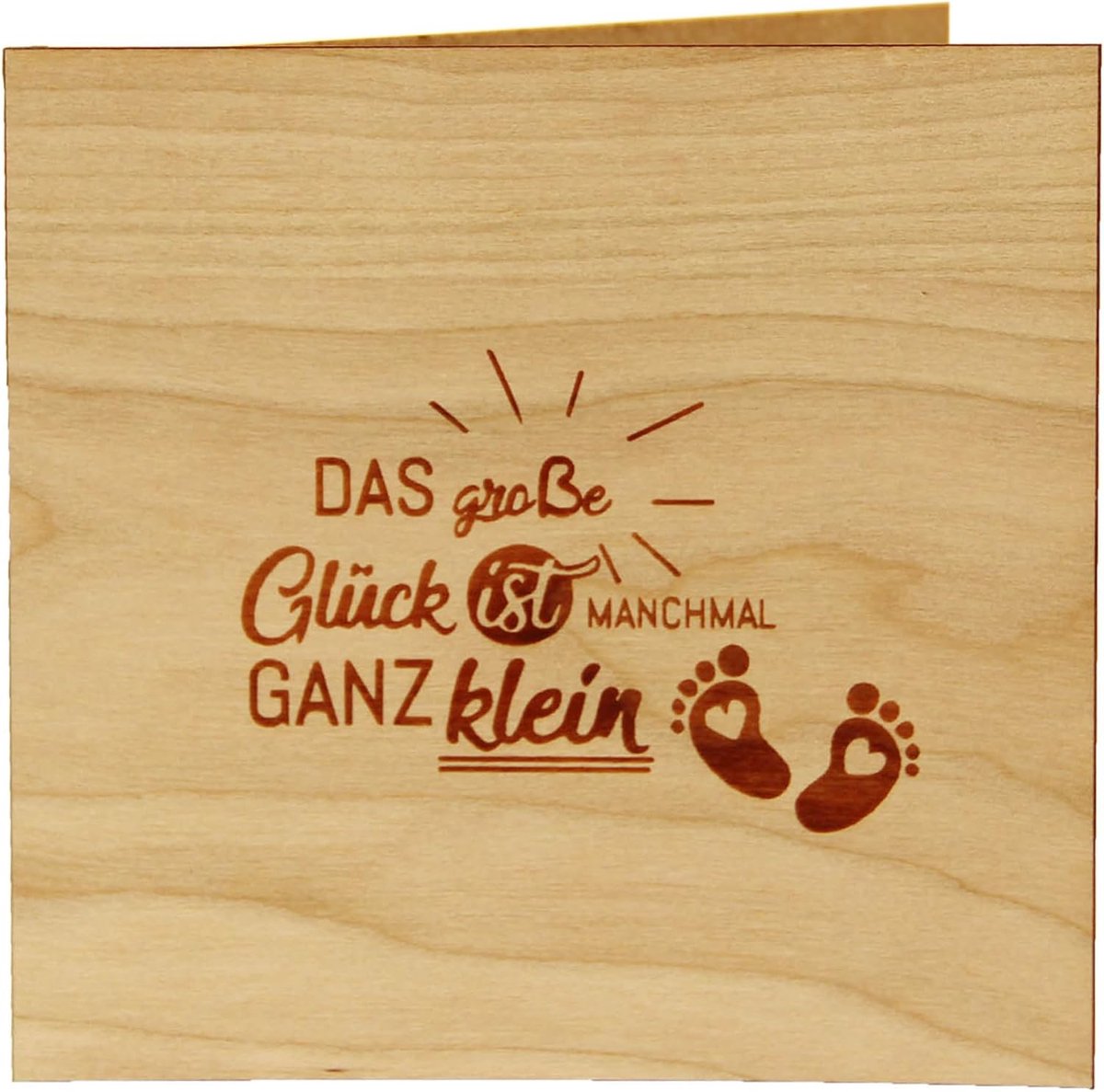 SnelShoppen - Houten Wenskaart Baby Geboorte - Motief 'Das große Glück' - 100% Oostenrijks Kersenhout - Unieke Geboortekaart, Geschenk, Groetkaart, Ba