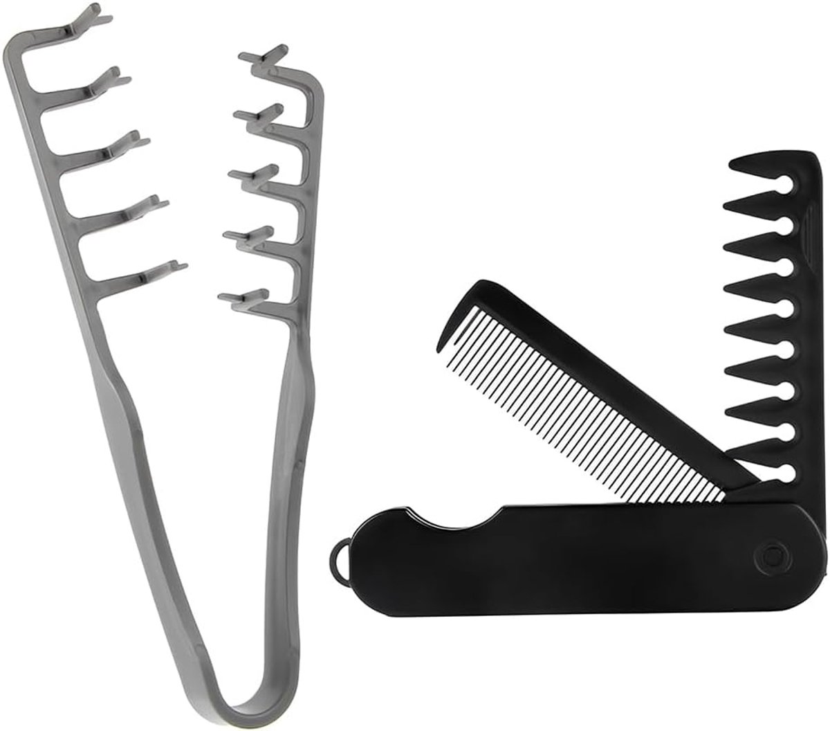 SnelShoppen - 2-in-1 Styling Kam Set met Textuurkam en Grove Tandenkam voor Volume en Verzorging, Opvouwbare Haartang voor Mannen, Ideaal voor Krullen