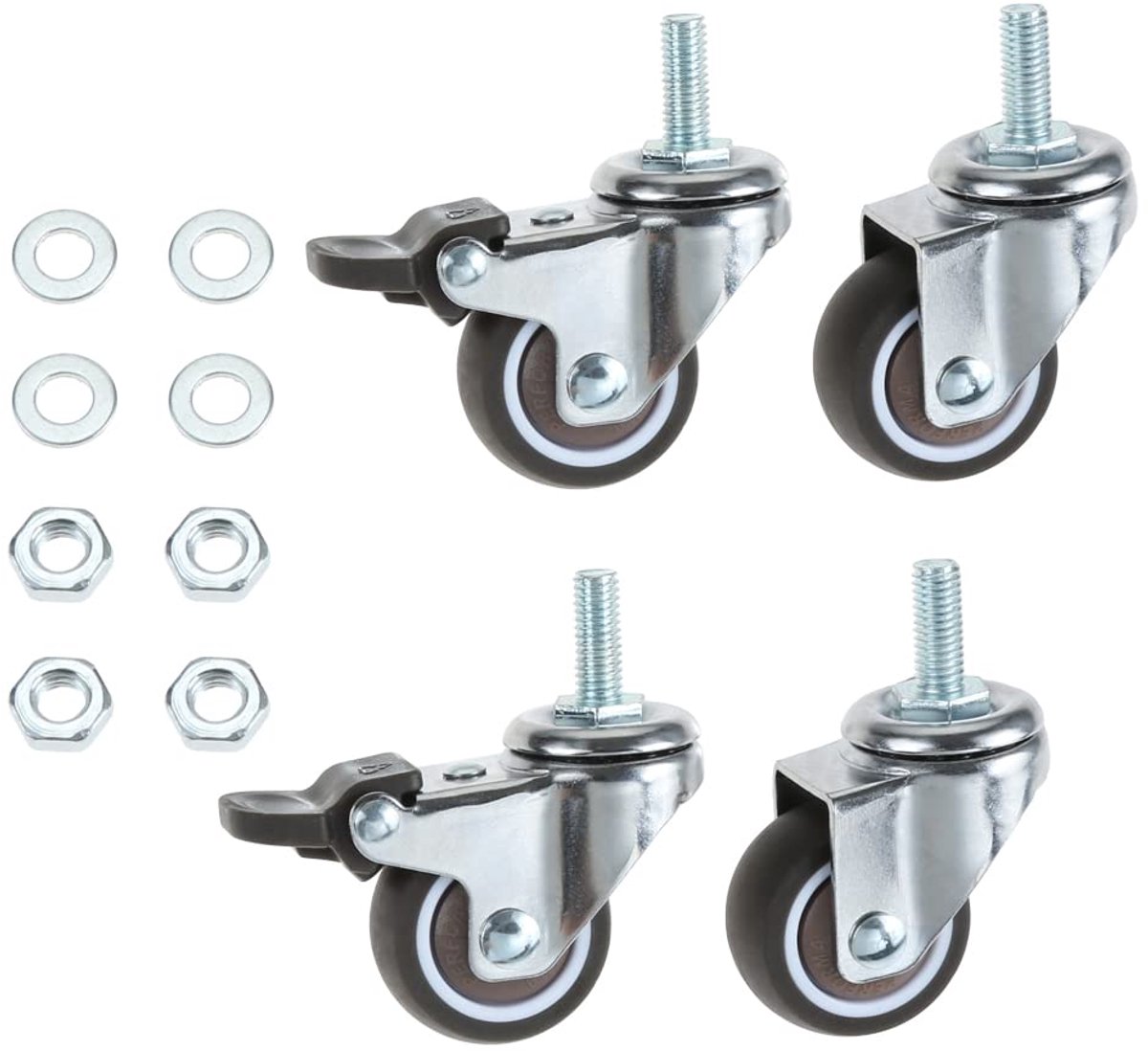 SnelShoppen - 4 x Meubelwieltjes 32 mm, M6 x 15 mm Schroefwielen met Rem, Duurzaam TPE, Geschikt voor Binnen en Buiten, Tot 16 kg per Roll