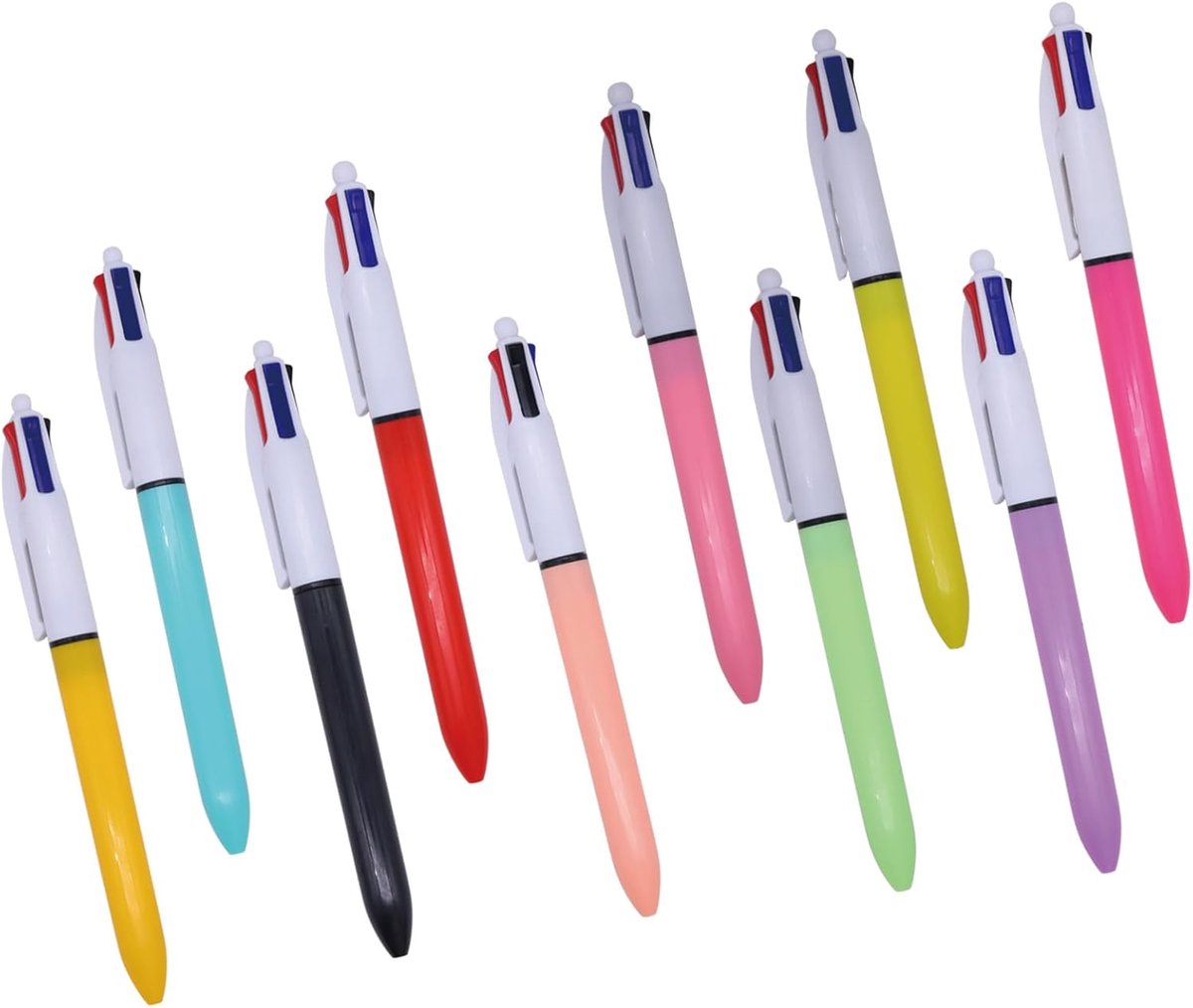 SnelShoppen - 10 Stuks Multi-Color Balpen, 4-in-1 Uittrekbare Pennen, Multi-Kleurige Balpennen voor Studenten, Kinderen, Kantoorbenodigdheden, Praktis