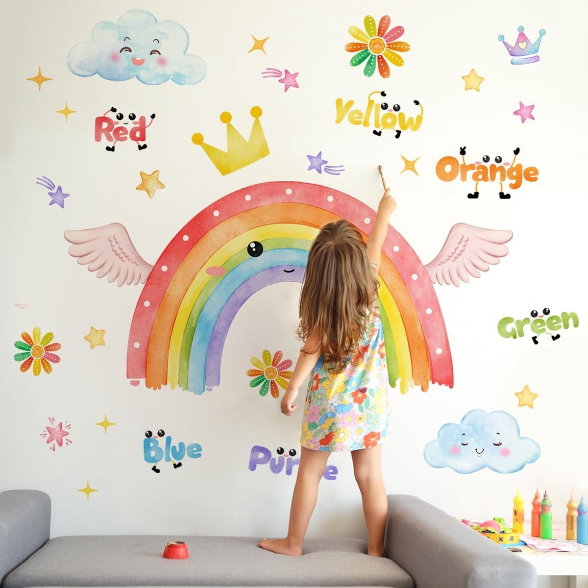 SnelShoppen - Runtoo Rainbow Wandstickers voor Kinderen - Kleur Educatieve Muurdecoratie - Vinyl Waterdicht - Voor Kinderkamer, Peuterbedroom & Speelr