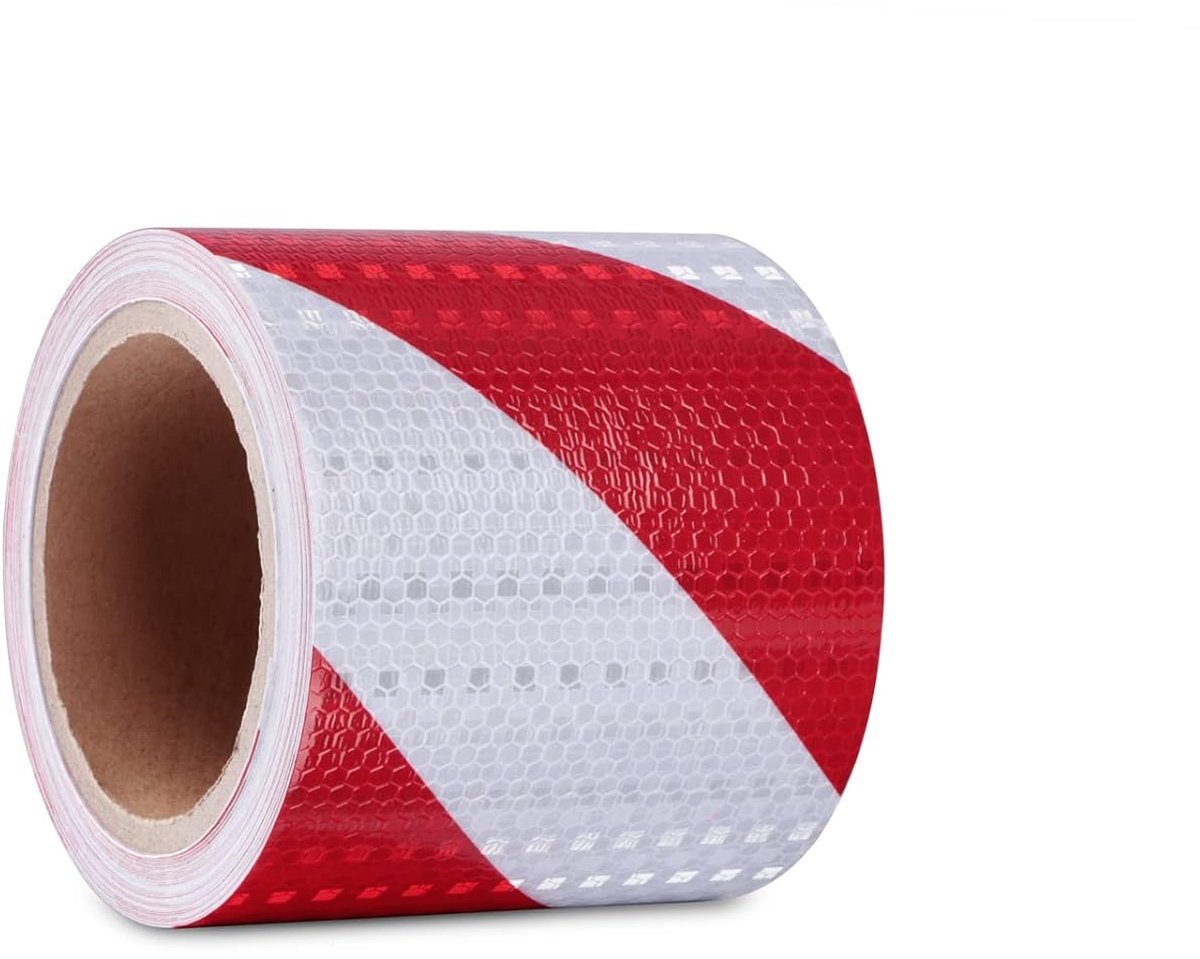 SnelShoppen - Reflecterende Tape Rood & Wit 4" x 10m Waterdichte Zelfklevende Waarschuwingstape Veiligheidstape voor Voertuigen, Auto's, Trailers, Bui
