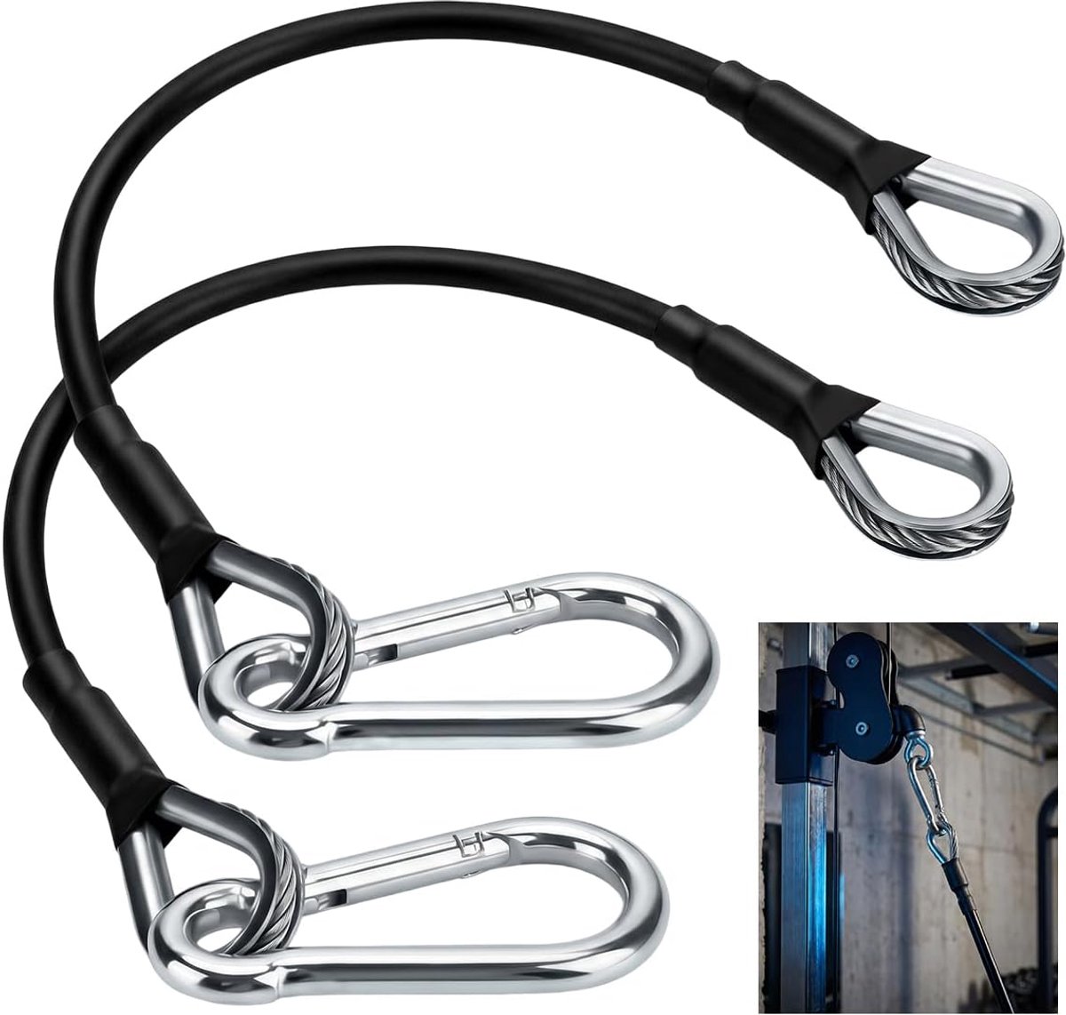 SnelShoppen - 2 Stuks Fitnesskabelverlenging 26 cm met Karabijnhaak - Duurzame Verlengkabel voor Sportscholen - Perfect voor Beenstrekkers, Latissimus