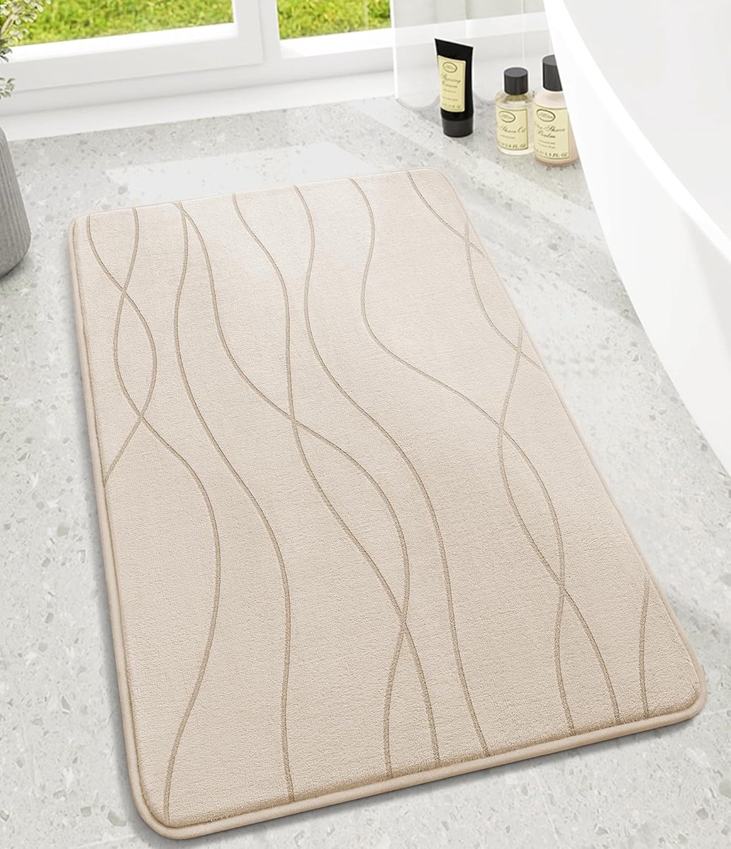 SnelShoppen - Memory Foam Badmat 60x90 cm - Absorberend en Antislip Badmat voor Badkamer en Toilet - Beige - Comfortabel en Veilig