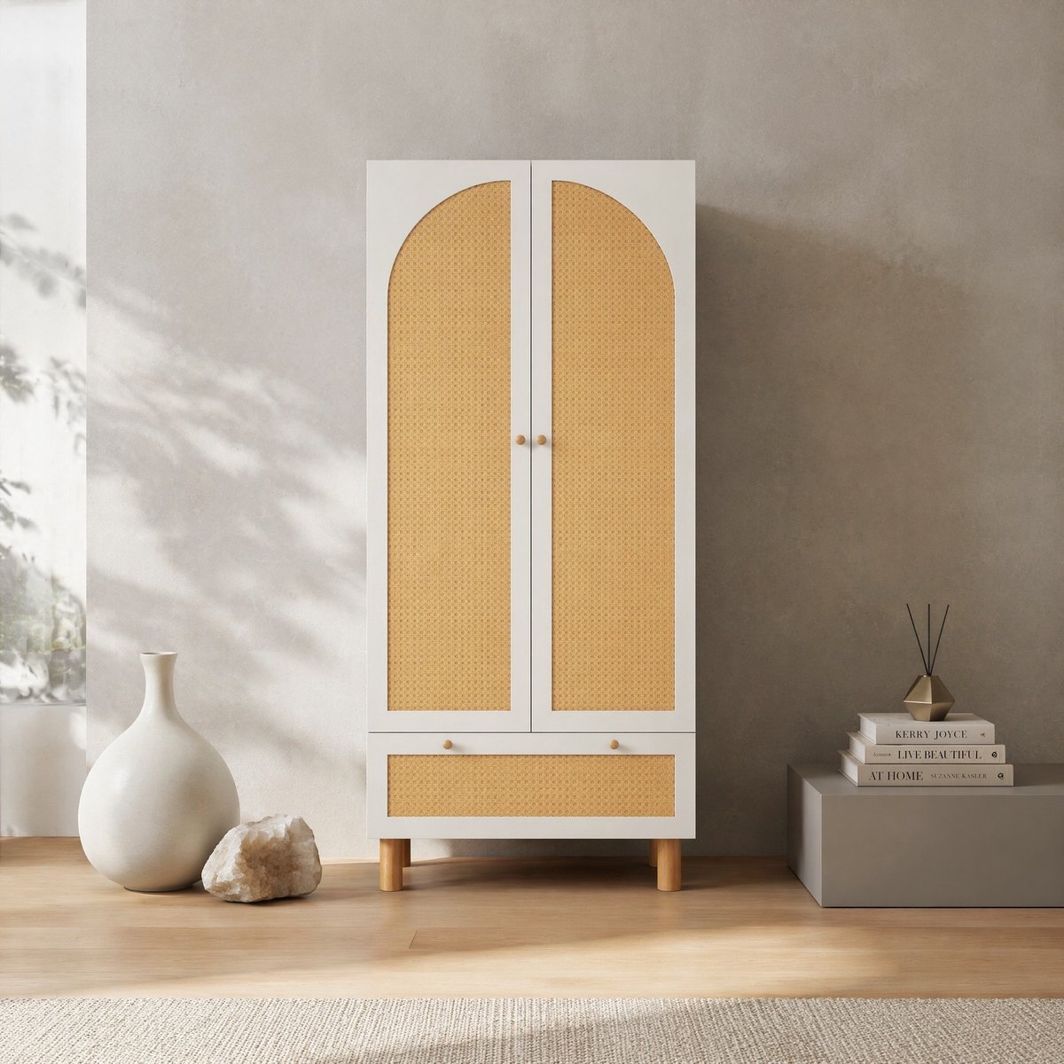 COVREO Kledingkast 180,5 x 85,5 x 52 cm - wit, 2 deuren, lade en verstelbare planken