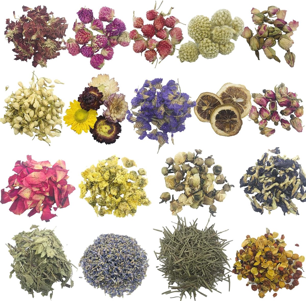 SnelShoppen - Dried Flower Kit 18 Soorten Natuurlijke Gedroogde Bloemen voor Soap Candle Resin Jewelry Making, DIY Decoraties, Marigold, Roos, Lelie,
