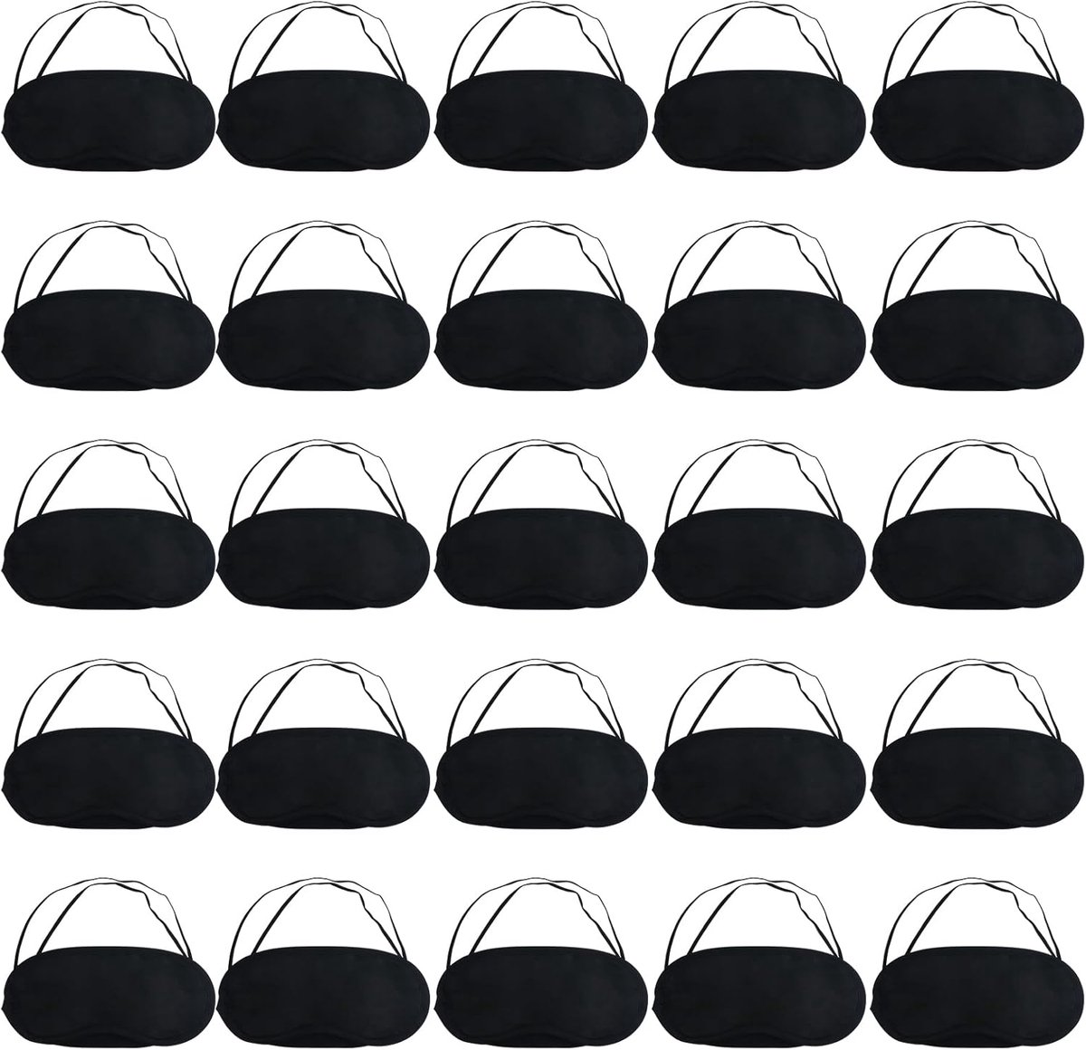SnelShoppen - Pack van 25 Zwarte Oogmaskers met Verstelbare Band - Ultra Zacht en Ademend Slaapmasker voor Thuis, Vliegtuig, Trein en Reizen - 18x8.5
