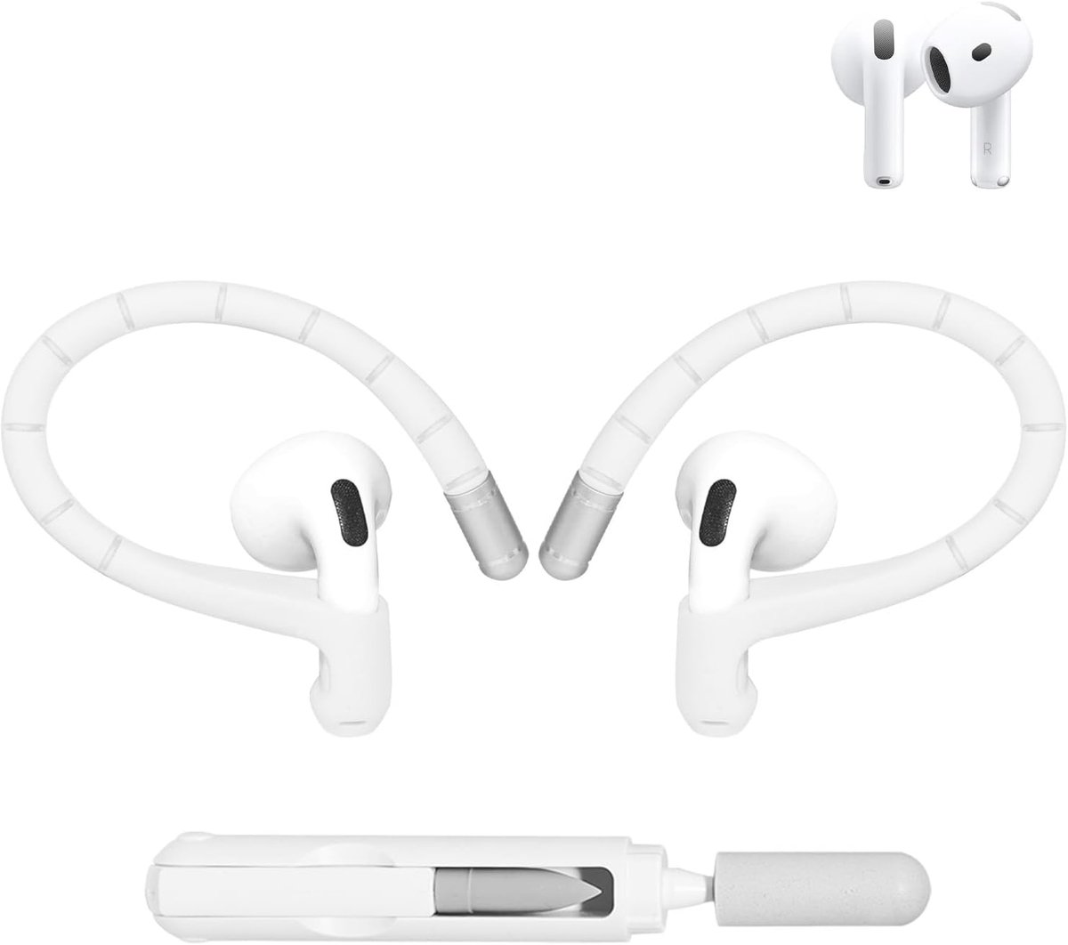 SnelShoppen - Aiivioll Memory Ear Hook voor AirPods Pro 2, Pro, 3, 4 met Anti-Loss Cord, Non-Slip Sportaccessoires, Geheugen Draad, Wit, Ideaal voor S