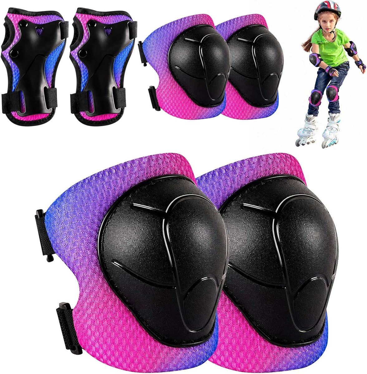 SnelShoppen - 6-in-1 Kind Beschermingsset voor Rolschaatsen, Fietsen en Skateboarden - Knie-, Elleboog- en Polsbeschermers - Duurzaam en Schokabsorber