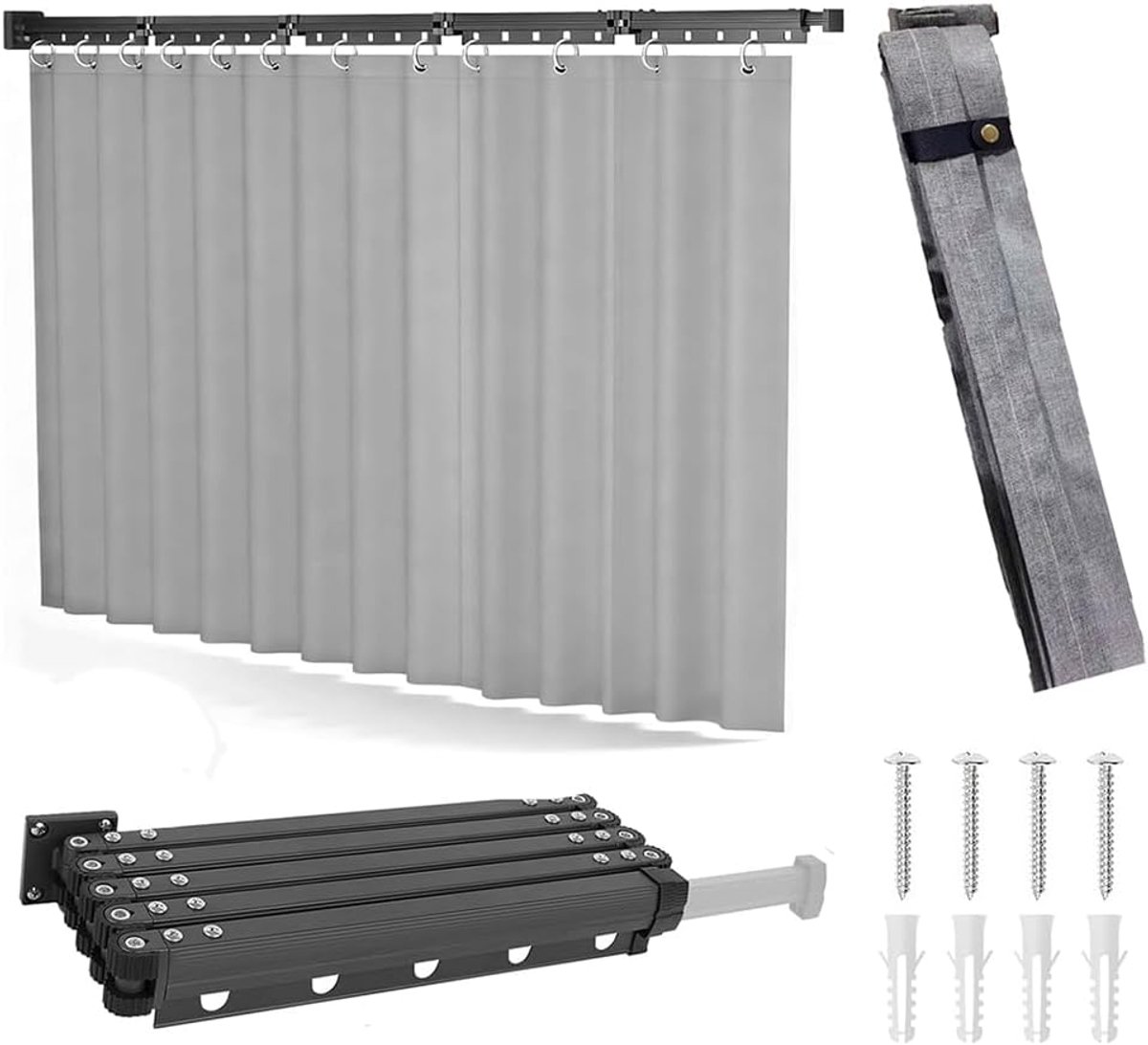 SnelShoppen - Hoekgordijnstang Wandmontage - Opvouwbare Waterdichte Douchegordijnstang 1,8 x 2 m - 5-voudige Stang L-vorm/U-vorm/Recht - Voor Badkamer