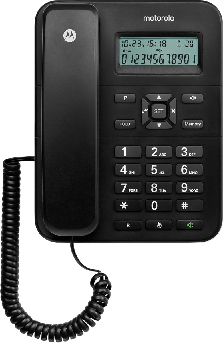 SnelShoppen - Landline telefoon met handsfree functie, 10 geheugen toetsen, muziek in wachtstand, oproep ID, zwart - Ideaal voor thuis en kantoor
