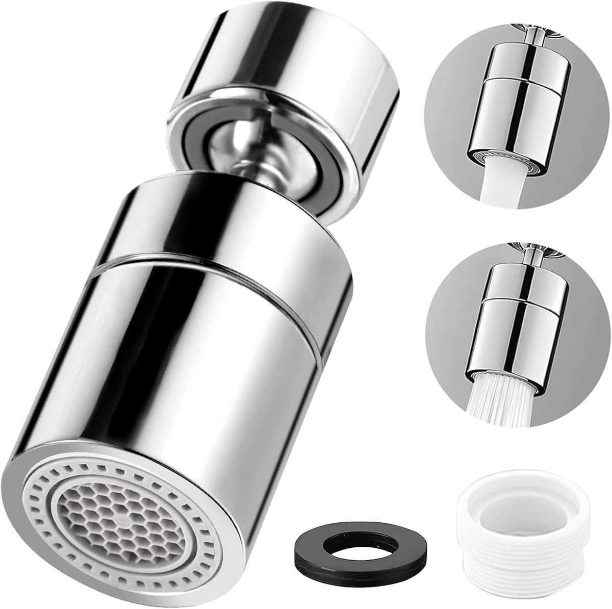SnelShoppen - 360° Jet Regulator Tap met Adapter, Waterbesparende Kraanaccessoire, Rotatable, 2 Spray Functies voor M22/M24 Draad, Zilver voor Keuken