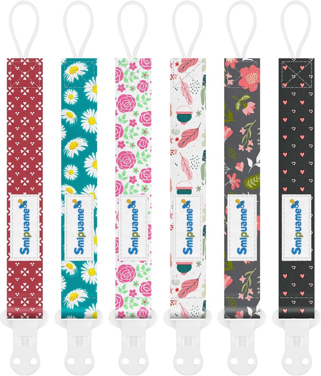 SnelShoppen - 6 Stuks Baby Fopspeen Ketting Clips - Lichtgewicht Fopspeenketting voor Pasgeborenen, Meisjes en Jongens - Trendy Bloemenpatroon - Veili
