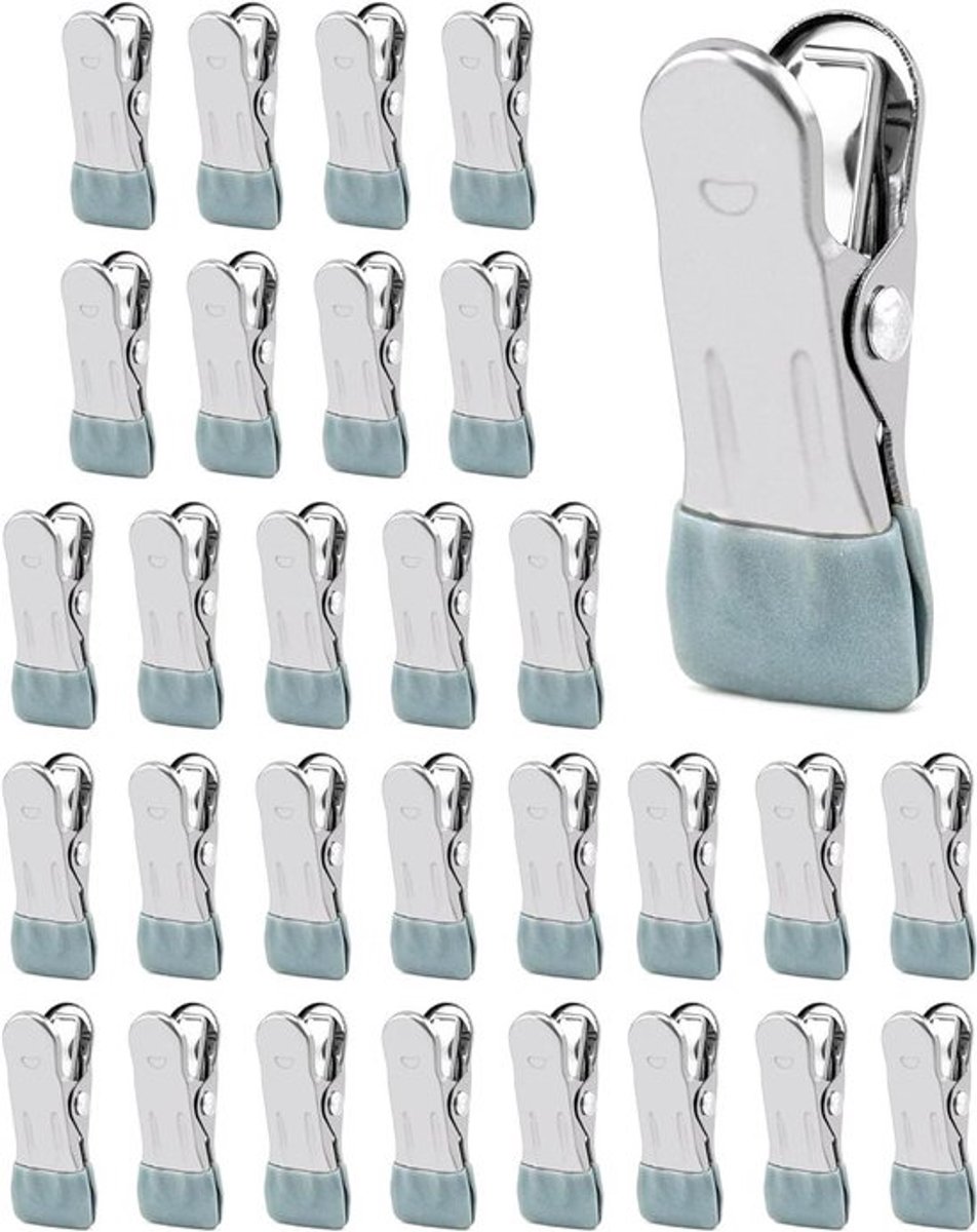 Roestvrijstalen wasknijpers - 30 stuks - Antislipclips - Grijs - Voor sokken, schoenen, handdoek, voedselafdichting, foto's