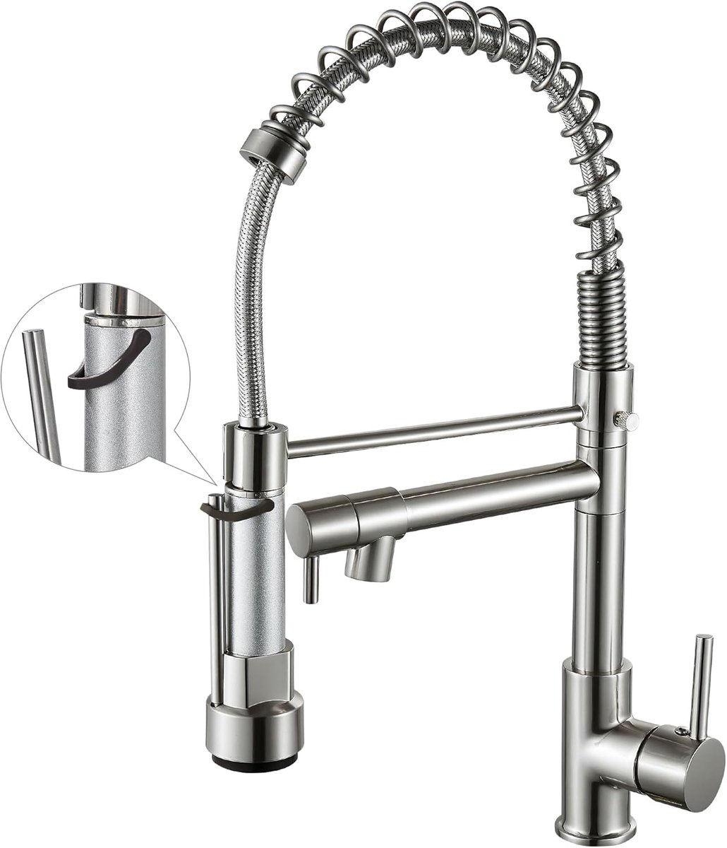 SnelShoppen - Keuken Mengkraan met Uittrekbare Sprayer Hoog Arc Enkele Handgreep Rvs, Brushed Nickel, Handig voor Keuken, Koken, Schoonmaken