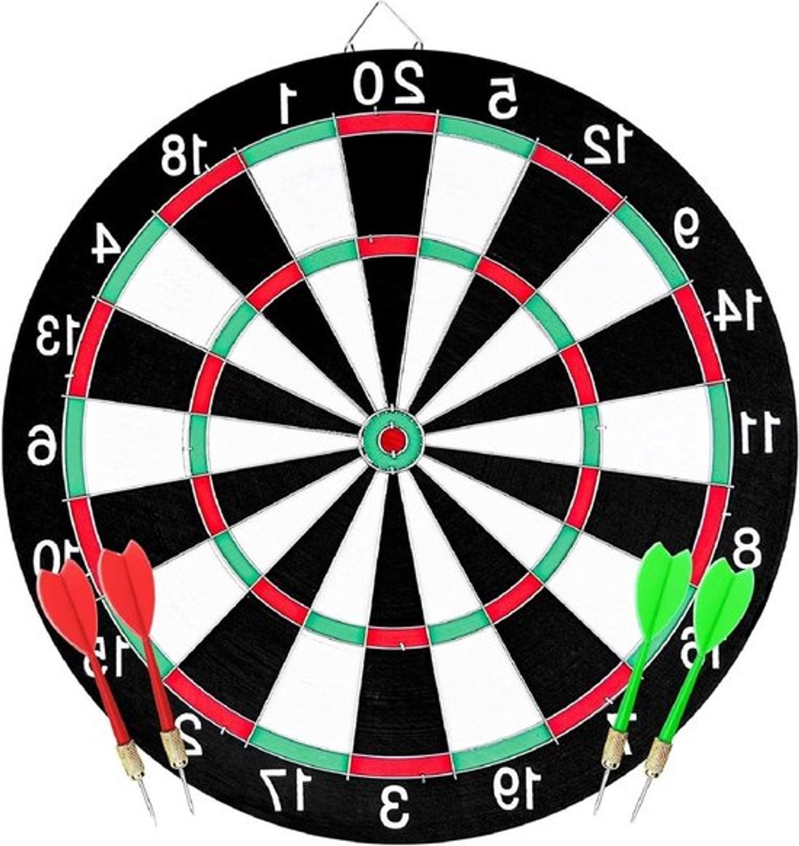 Compleet Dartspelset met Veiligheidsdartbord en 4 Dartpijlen. Dubbelzijdig Softdartbord - 30,5 cm. Inclusief Ophanghaak.