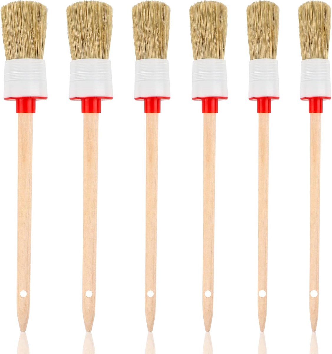 SnelShoppen - Brush Set van 6 Natuurlijke Houten Ronde Kwasten 20/25/30 mm Professionele Verfkwasten met Lichte Haren voor Muren en Meubels, Perfect v