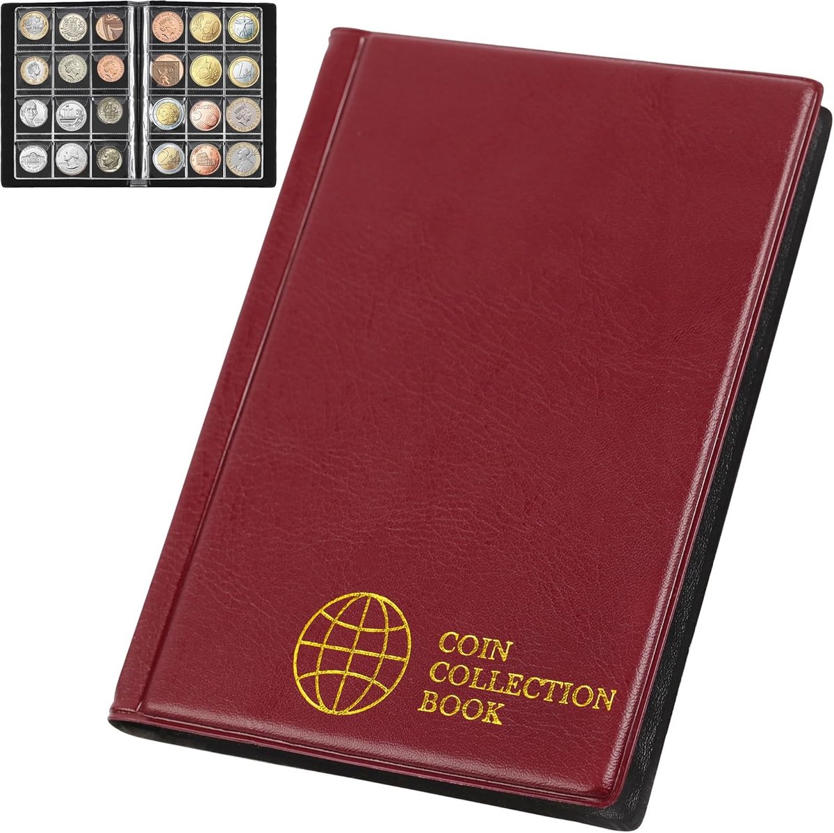 SnelShoppen - Coin Collector Album 120 Pockets voor Muntverzameling - Geschikt voor Muntjes tot 25mm - Compacte Muntopslagboek 15.2x11.5 cm - Ideaal v