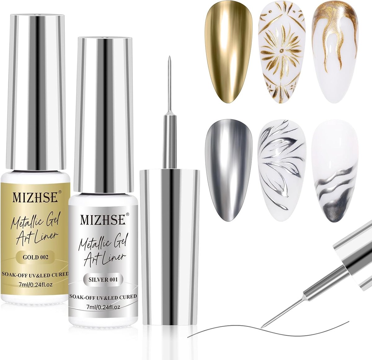 SnelShoppen - Metallic Painting Gel Set - 2 Kleurige Zilver en Goud Nagel Gel - 3D Chrome Lijm voor UV Nagels - Metallic Silver en Gold Lacquer - 5ml