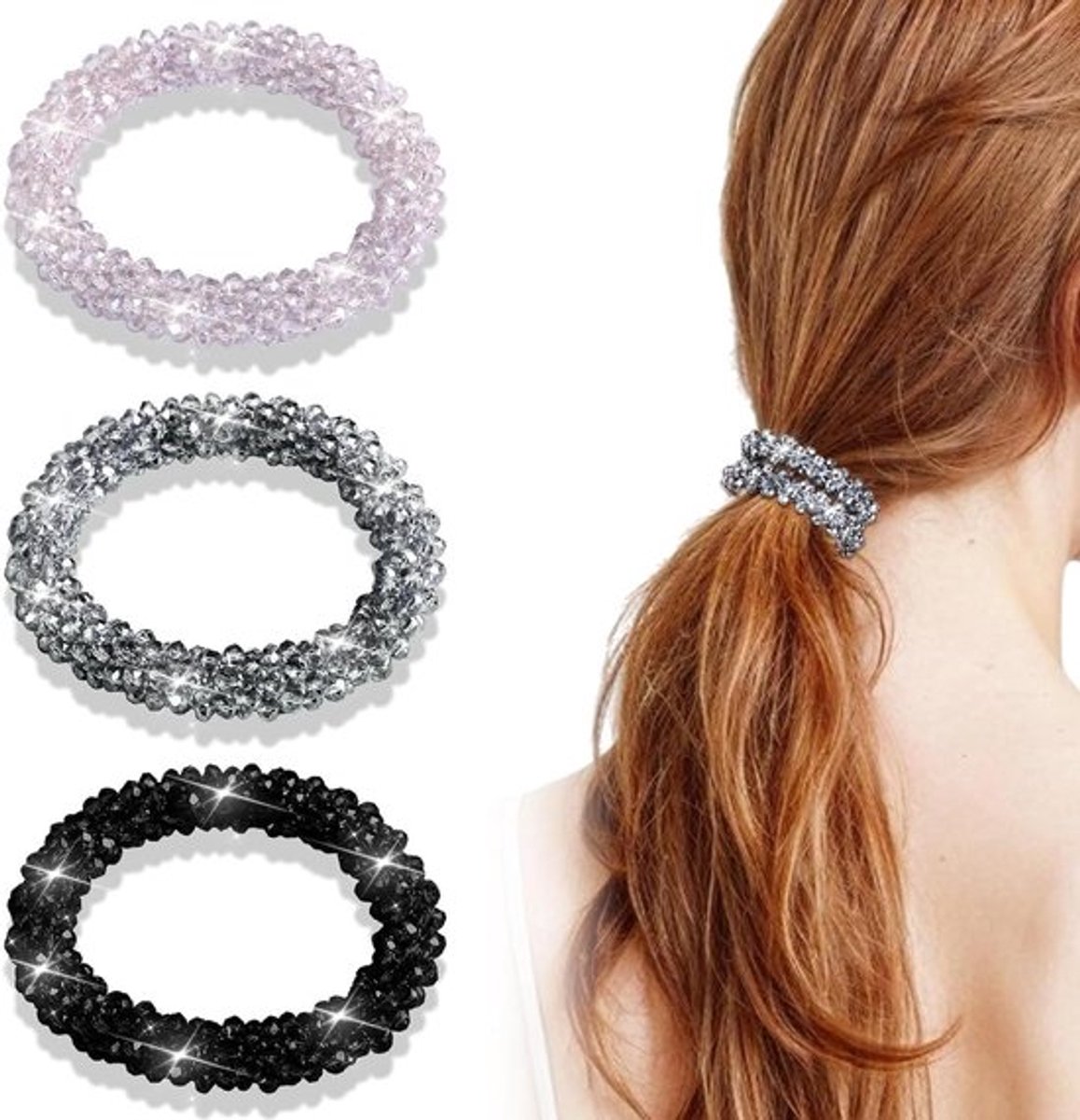 - Haar elastiekjes met strass-steentjes - glinsterende haaraccessoires - vlechtelastiekjes - dames - vrouwen