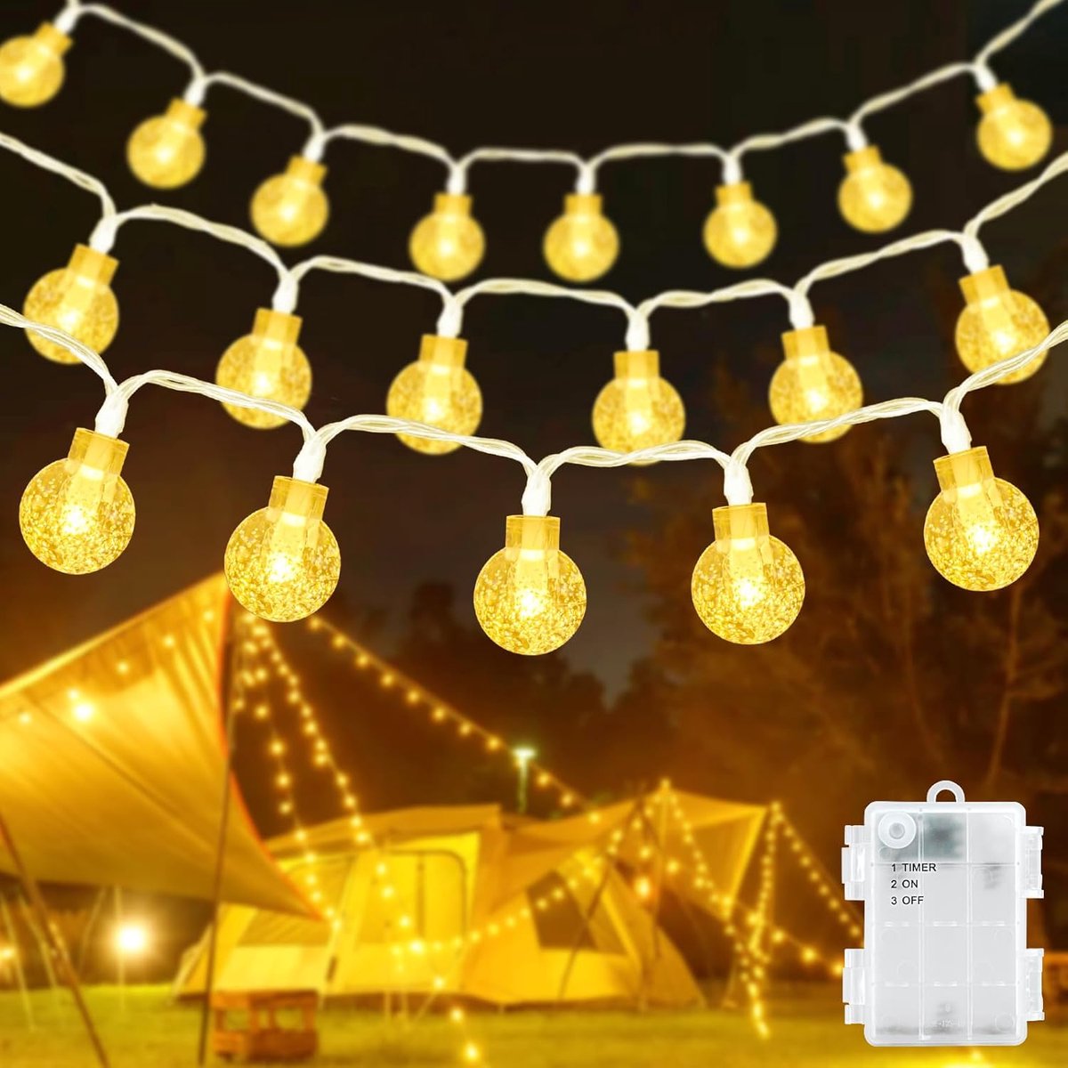 SnelShoppen - 6m 40 LED Sfeerverlichting met Kristallen Ballen en Timer - IP65 Waterdichte Batterij Fairy Lights voor Kerst, Bruiloft, Verjaardag, Bin
