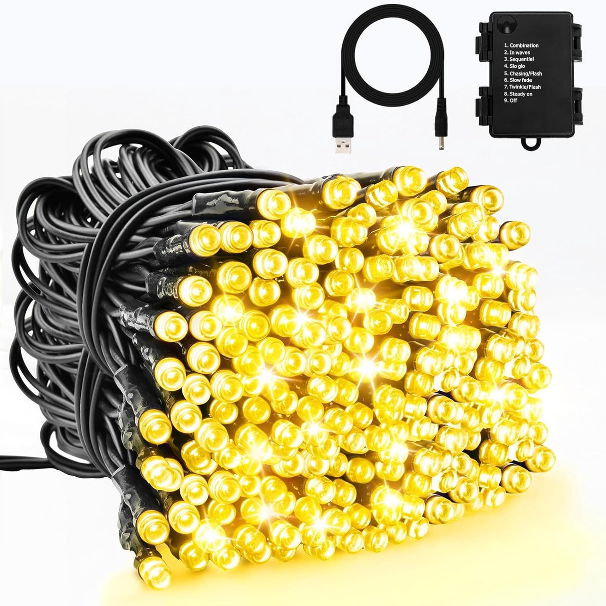 SnelShoppen - 10M 100 LED Buiten Fairy Lights op Batterij met Timer, 8 Verlichtingsmodi, IP65 Waterdicht, Warm Wit voor Kerstboom Decoratie, Tuin, Fee