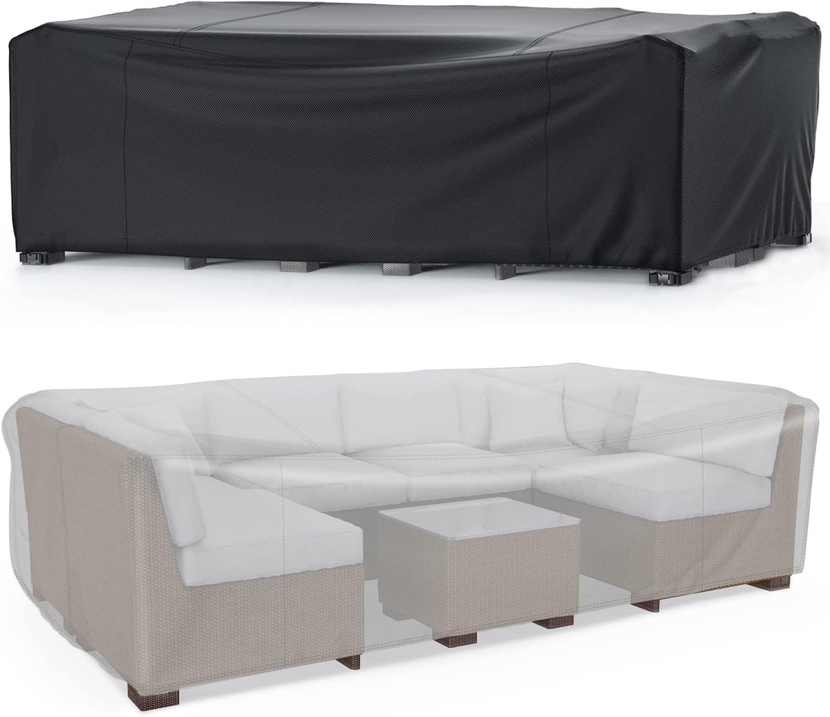 SnelShoppen - Waterproof Tuinmeubelhoes 242 x 162 x 100 cm, 600D Zware Duurzame Winddichte Bescherming voor Tuinmeubilair, Zwart, Perfect voor Terras