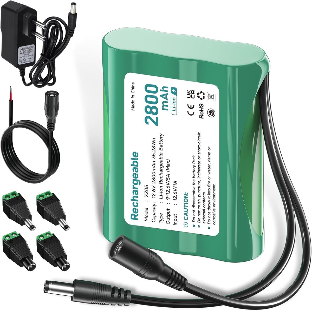 SnelShoppen - 12V Lithium DAB Radio Accu 2800mAh met Lader en Connector voor Fietslampen, Taillights, Geluidsboxen, Piano en Sonar