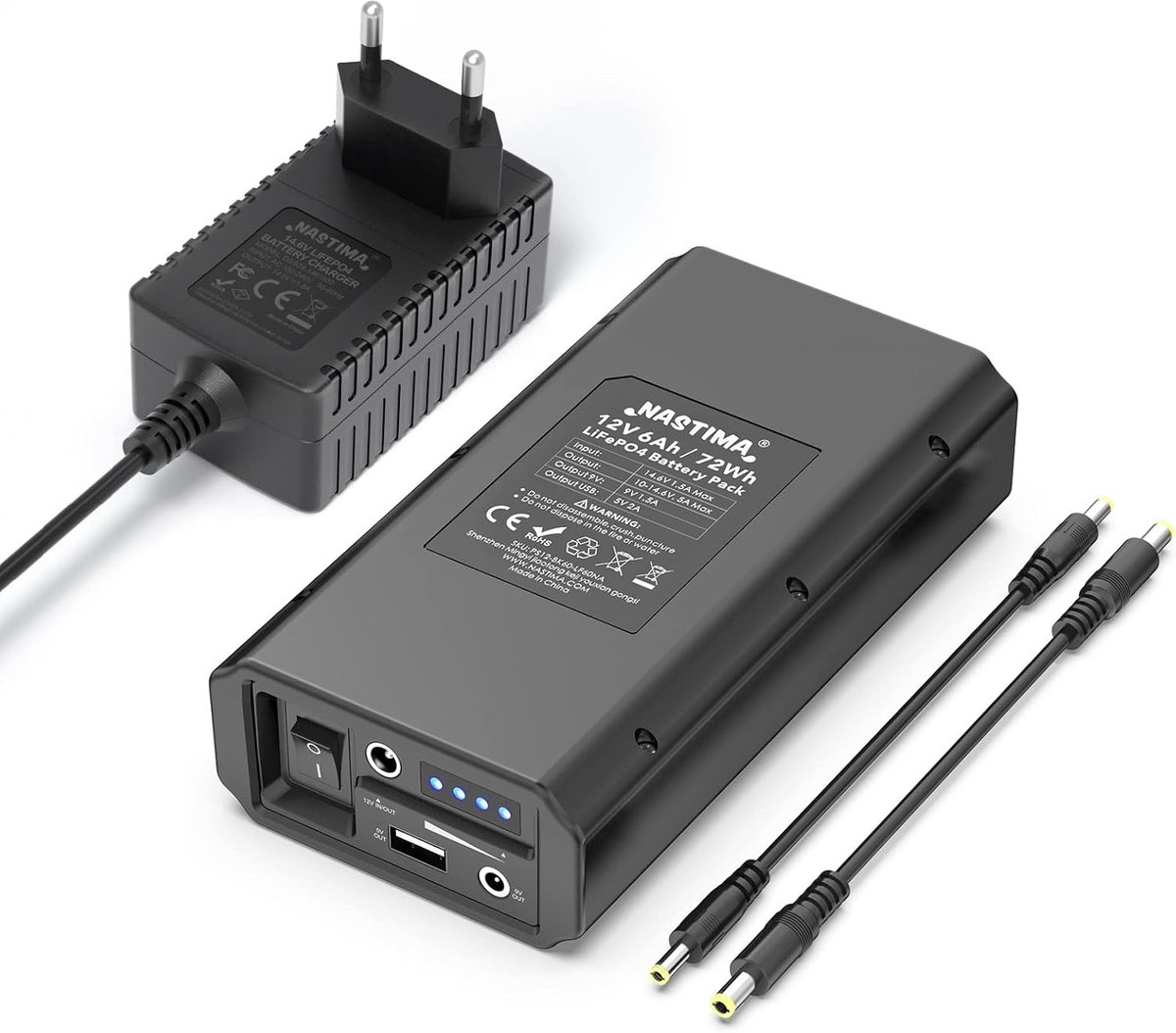 SnelShoppen - LiFePO4 12V 6000mAh Accupack met Dual Output voor LED Strips, CCTV, Tape Lights, Compact en Lichtgewicht met Oplader