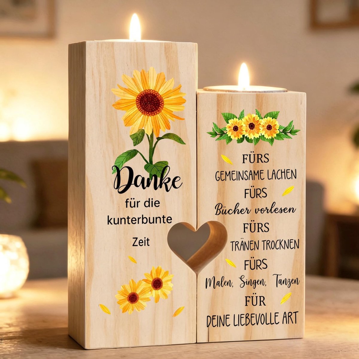 SnelShoppen - Houten Kaarsenhouder Set, Kaarsen als Geschenk, Nieuwe Huiskamer Cadeaus, Gouden Trouwen Cadeaus, Verjaardagscadeaus voor Vrouwen - 2 St