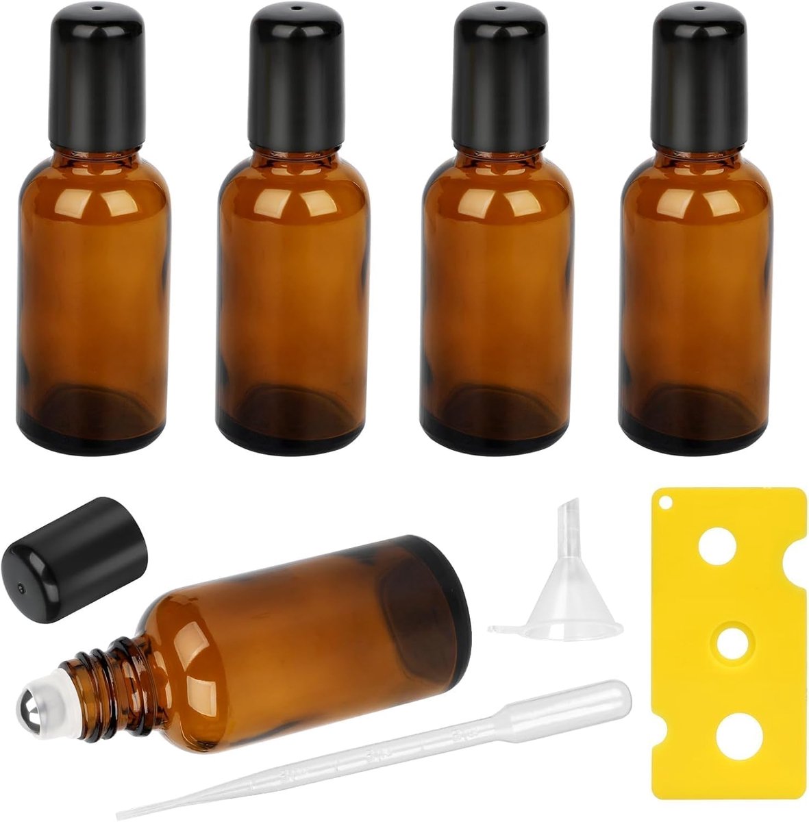 SnelShoppen - 5 Pack 50ml Lege Etherische Olie Roller Flessen - Navulbare Glazen Roll On Flessen met Lekvrij Roestvrijstalen Rollerball - Set met Trec