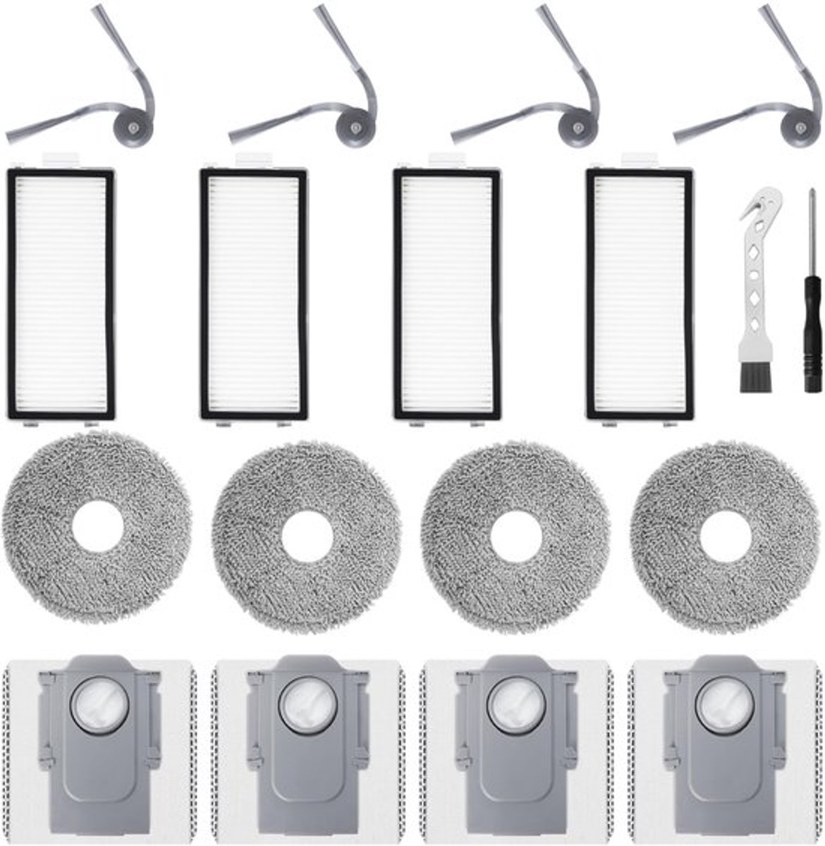 Onderdelen Set - 4 HEPA Filters - 4 Mopdoeken - 4 Zijborstels - 4 Stofzakken - 1 Reinigingsborstel - Compatibel met Roborock Saros Z70 - Accessoires
