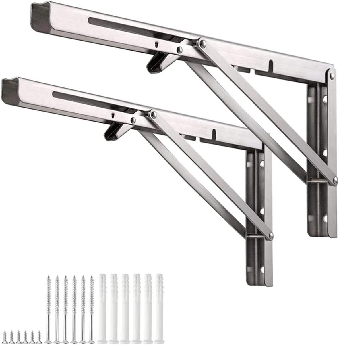 SnelShoppen - 2 x Vouwbare Wandsteun 400 mm RVS Vouwplank Hoek voor Tafel, Werkbank, Keuken, Garage, tot 80 kg