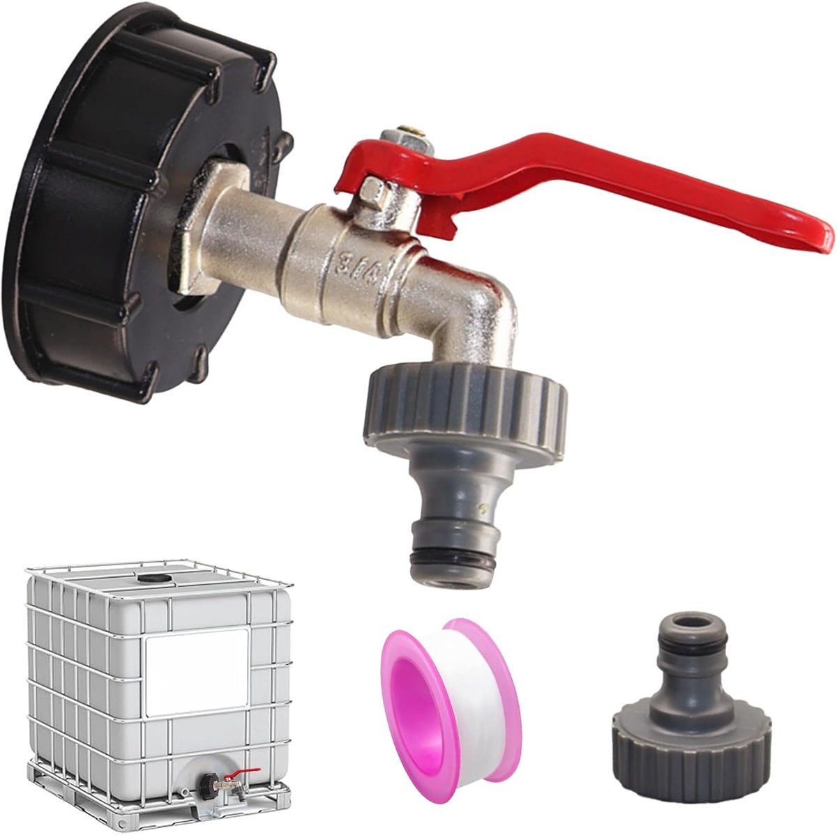 SnelShoppen - 3/4 Inch IBC Tank Kraan - Universele IBC Container Accessoires - S60 x 6 Fitting - Waterkraan voor Regenvat, Tuinslang, Wateropslag, Tui