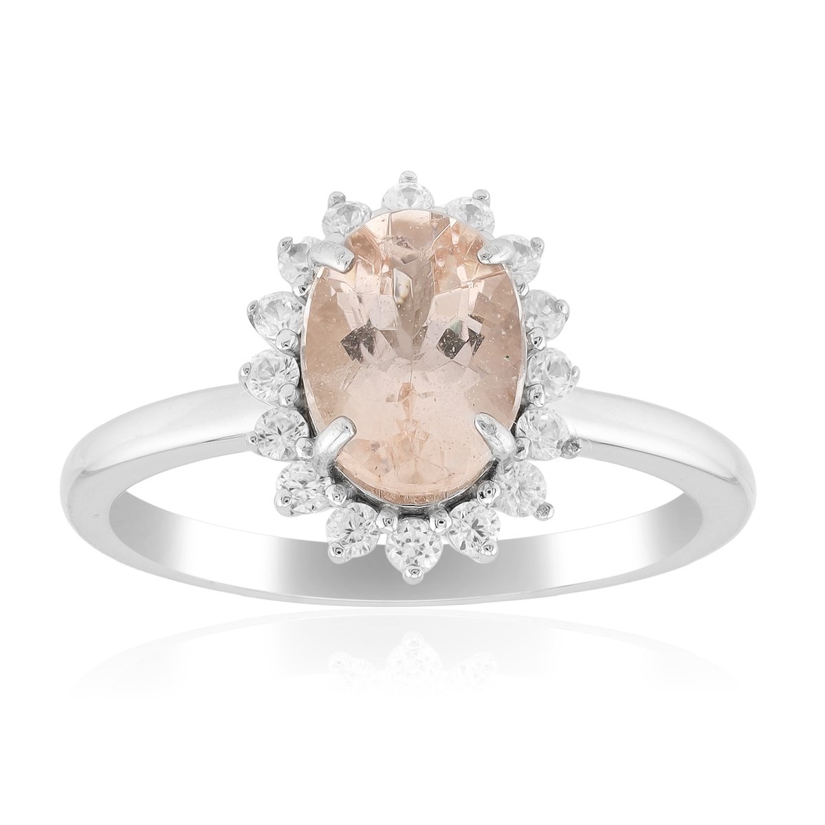 Cavill - Zilveren Ring - 925 Sterlingzilver - Braziliaanse Morganiet Ovaal 1,11 ct - Cambodjaanse Zirkonia 0,32 ct - Elegante Damesring