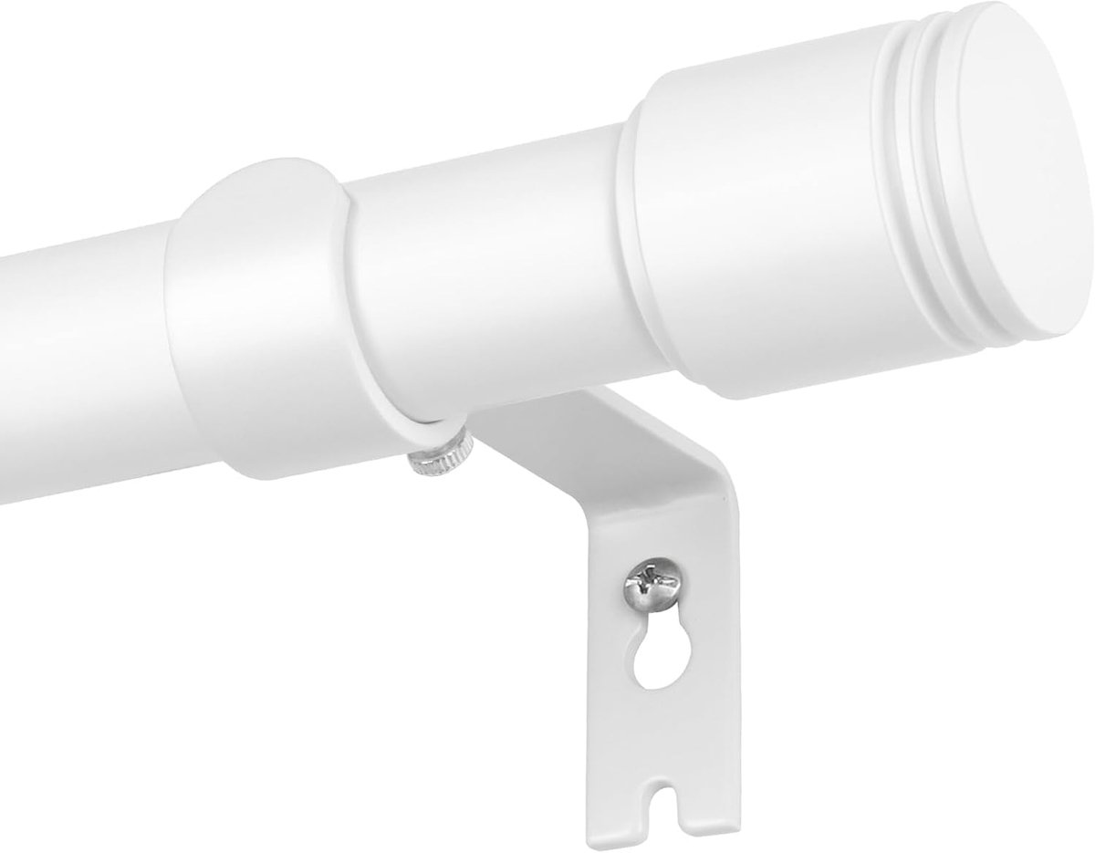 SnelShoppen - Gordijnroede 80-365cm voor Gordijnen met Oogjes - Witte Metalen Gordijnroede met Cilindrische Eindstukken - 25mm Decoratieve Gordijnroed