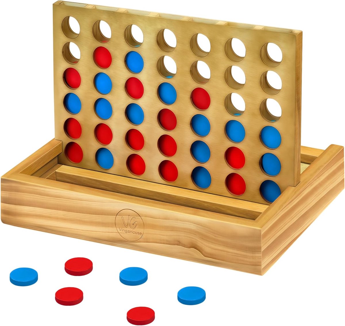 SnelShoppen - 4-in-line houten spel, bordspel voor kinderen, educatief speelgoed, reisgames, retro versie, duurzaam en veilig voor 4-8 jaar