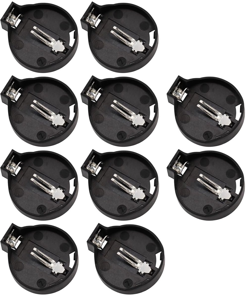 SnelShoppen - Horizontal Coin Button Battery Holder 3V 2 Pin DIP voor CR2032 CR2025 - 10 Stuks - Zwart - Plastic en Metaal - Ideaal voor Elektronica,