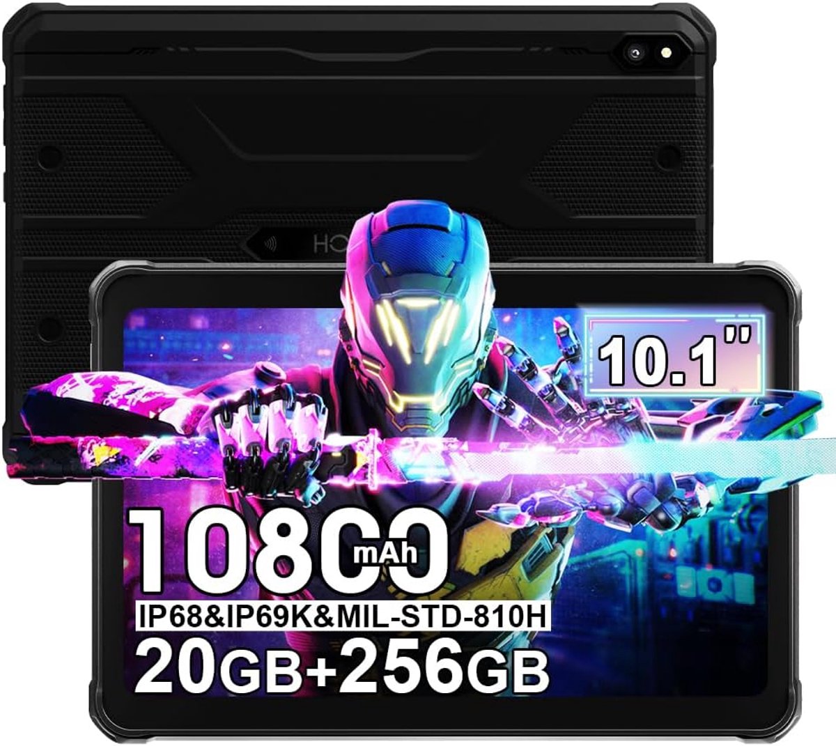 SnelShoppen - Rugged Outdoor Tablet 10.1 Inch, 20GB + 256GB/1TB, IP68/IP69K Waterdicht, Android 14, 10800mAh Batterij, Dual SIM/4G LTE/5G