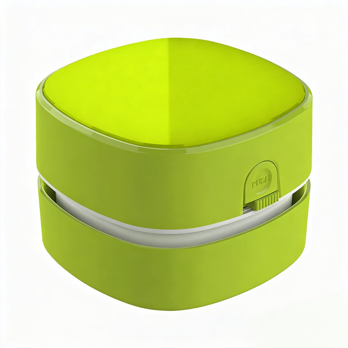 Groene compacte bureaustofzuiger met AA‑batterijvoeding (zonder batterijen), lange looptijd en 360° draaibare reinigingskop, bureaustof en gumresten, geschikt voor thuis, school, kantoor en als origineel kindercadeau