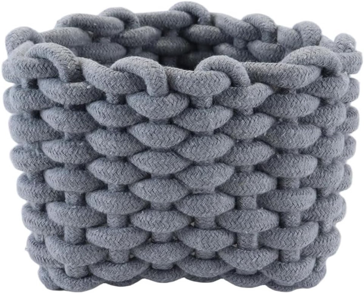 Kleine Gehaakte Opbergmand 20x16x13cm - Vierkante Bruine Opbergmand voor Slaapkamer en Woonkamer, Handgemaakt en Duurzaam