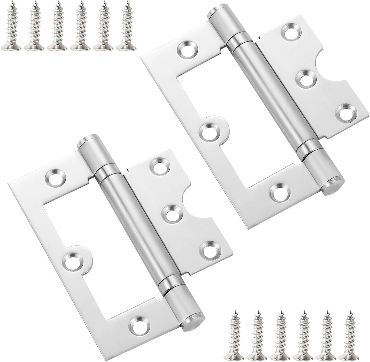 Set van 2 Ingebouwde Deurscharnieren van 101 mm, Roestvrijstalen Scharnieren met Schroeven, Geluidsloze Vouwscharnieren voor Deuren en Meubels