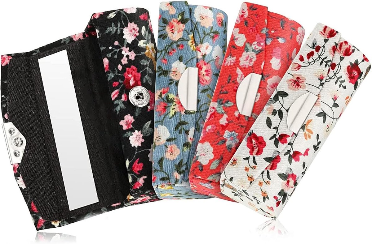 SnelShoppen - Lipstick Pencil Case met Spiegel - Cosmetische Opbergtas - Lippenstift Organizer - Zacht Katoen - 4 Stuks - Zwart Retro - Handtas Vriend