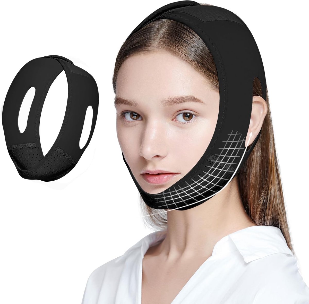 SnelShoppen - Chin Strap voor Dubbele Kin Verminderaar V-lijn Gezicht Slimming Band Lifting Masker Voor Slaap Jawline Sculpting Huid Verstevigen - Zwa