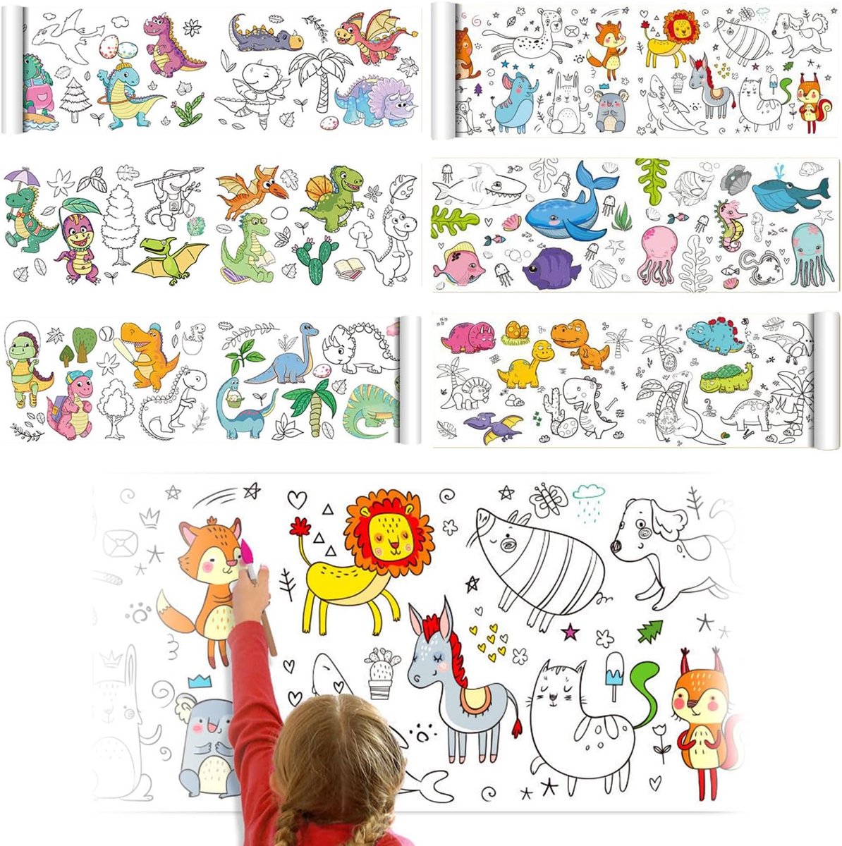 SnelShoppen - 2 Rollen Tekentrommel voor Kinderen, Snijdbaar Schilderpapier, 300 x 30 cm, DIY Kleurpapier, Plakbare Kleurvulling, Creatief Knutselmate