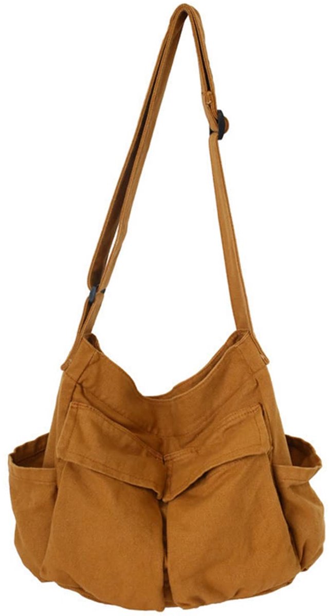 SnelShoppen - Gaxos Messengertas voor School, Vintage Bruin Canvas, Ruime Crossbodytas voor Vrouwen, Schoudertas voor Laptop met 21,4L Inhoud